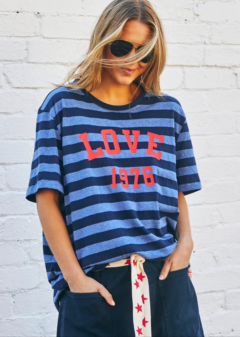 Love 1976 Stripe Retro Tee - Navy