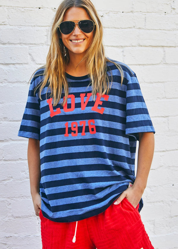 Love 1976 Stripe Retro Tee - Navy