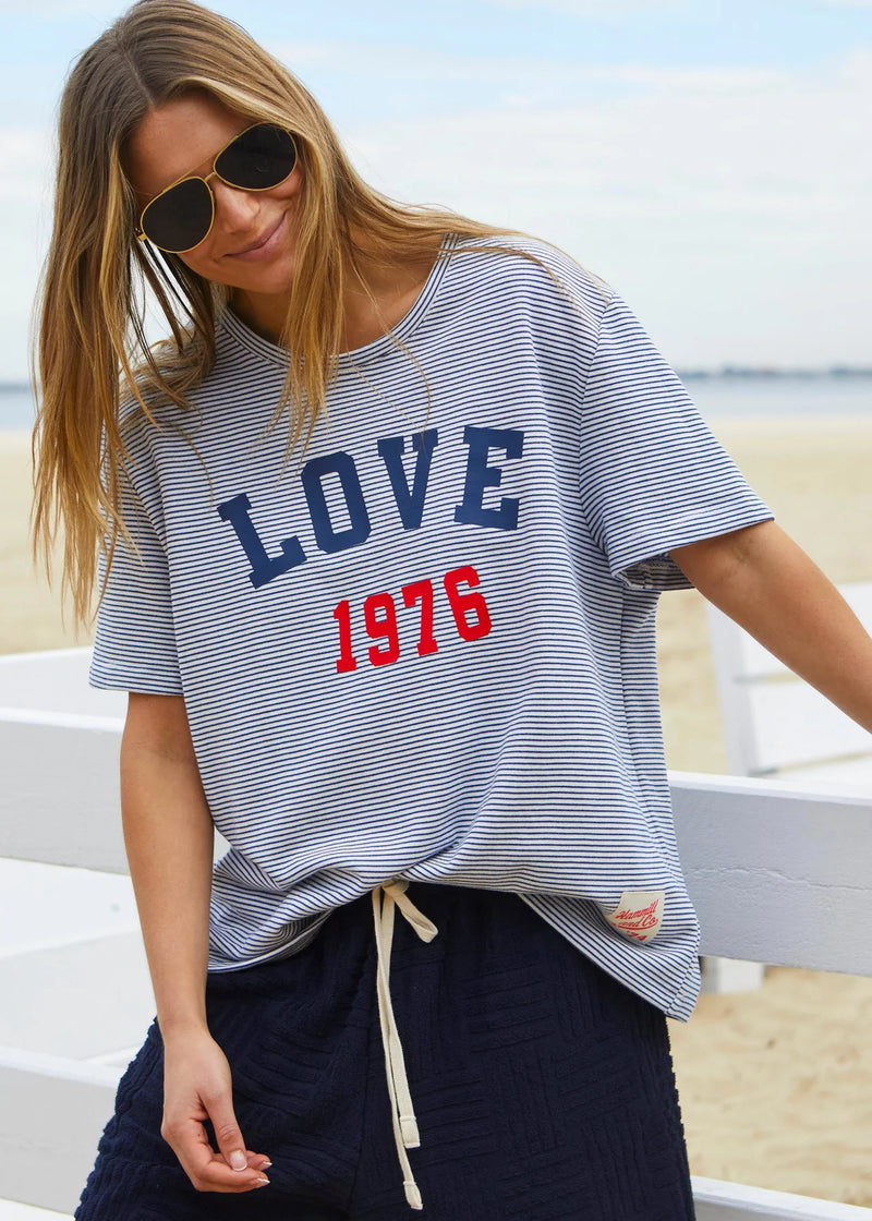 Love 1976 Tee - Navy/White Stripe