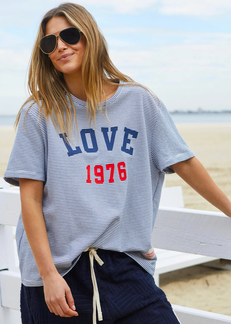 Love 1976 Tee - Navy/White Stripe