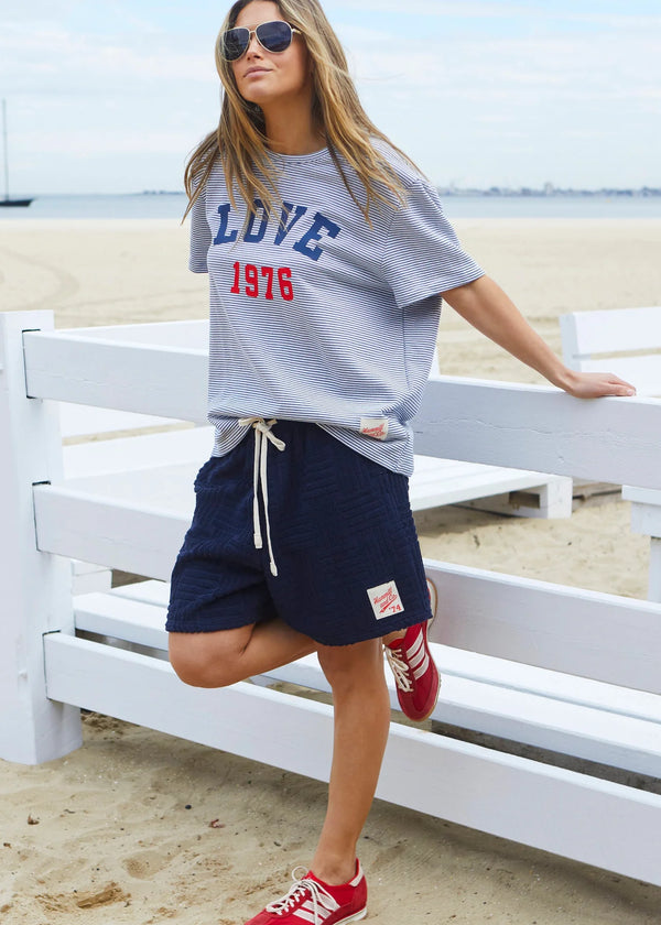 Love 1976 Tee - Navy/White Stripe