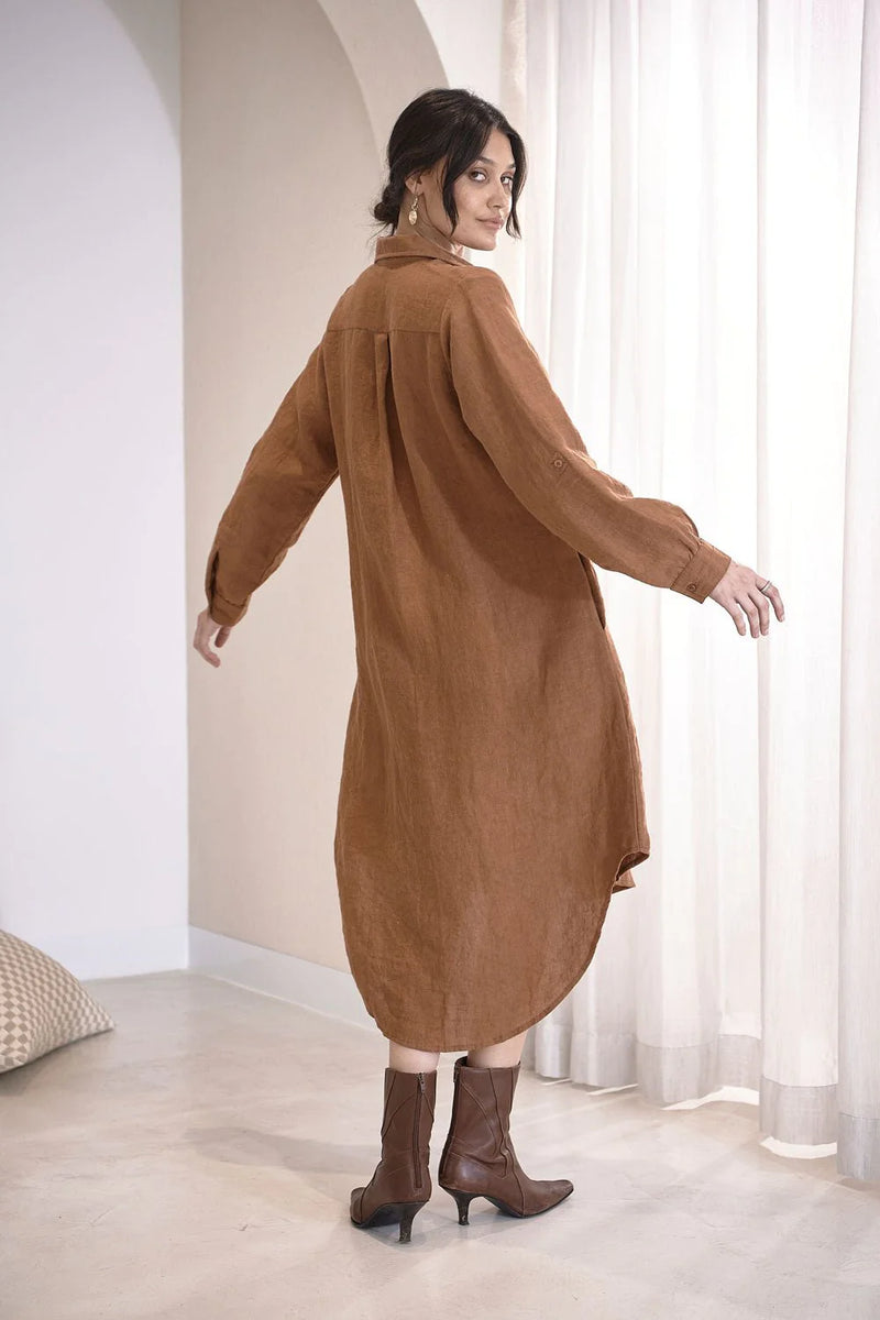 Linen Shirt Dress Nutmeg