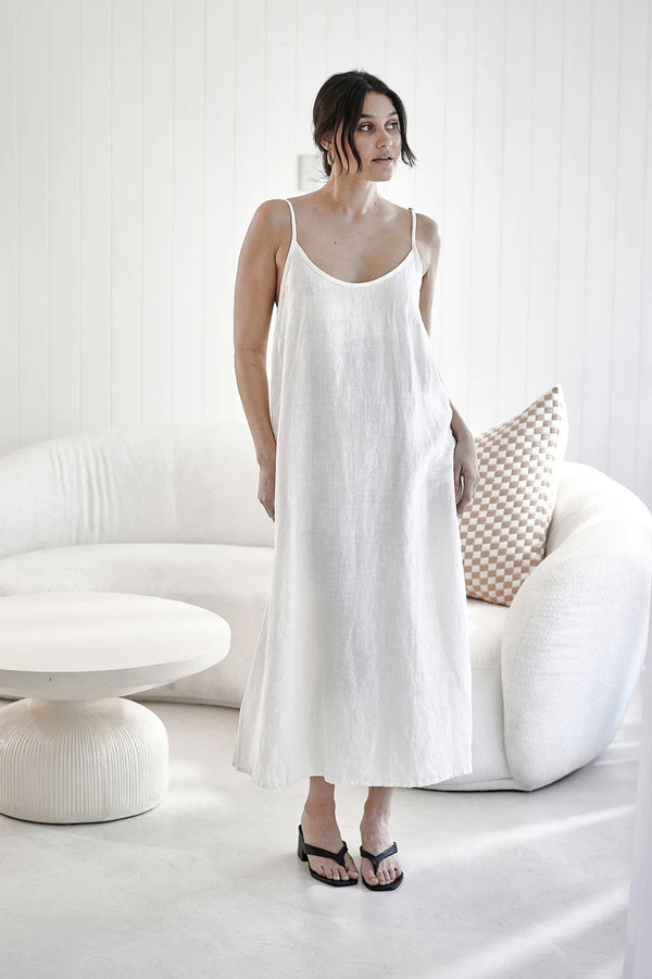 Midi Linen Slip Dress White