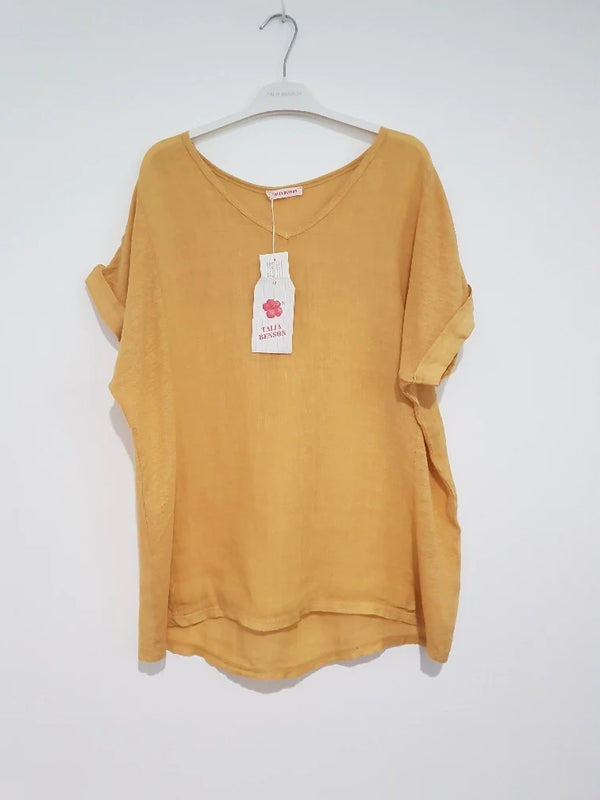 Plain Italian Linen T Shirt - Mustard - OS