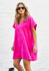 Towelling Dress - Hot Pink