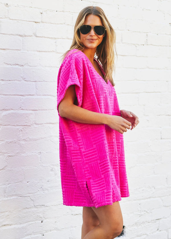 Towelling Dress - Hot Pink