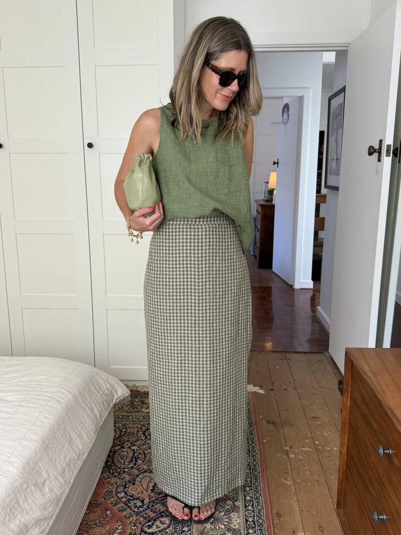 Montaigne French Skirt - Green Gingham