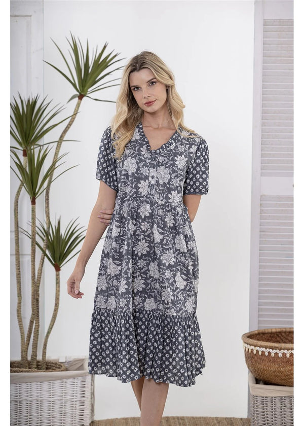 Carnation Button Dress - Indigo