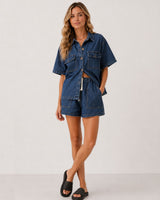 Denim Shirt & Short Set - Dark Denim
