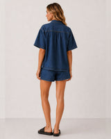 Denim Shirt & Short Set - Dark Denim