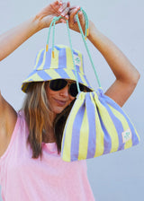 Stripe Draw Cord Bag - Mauve/Lemon