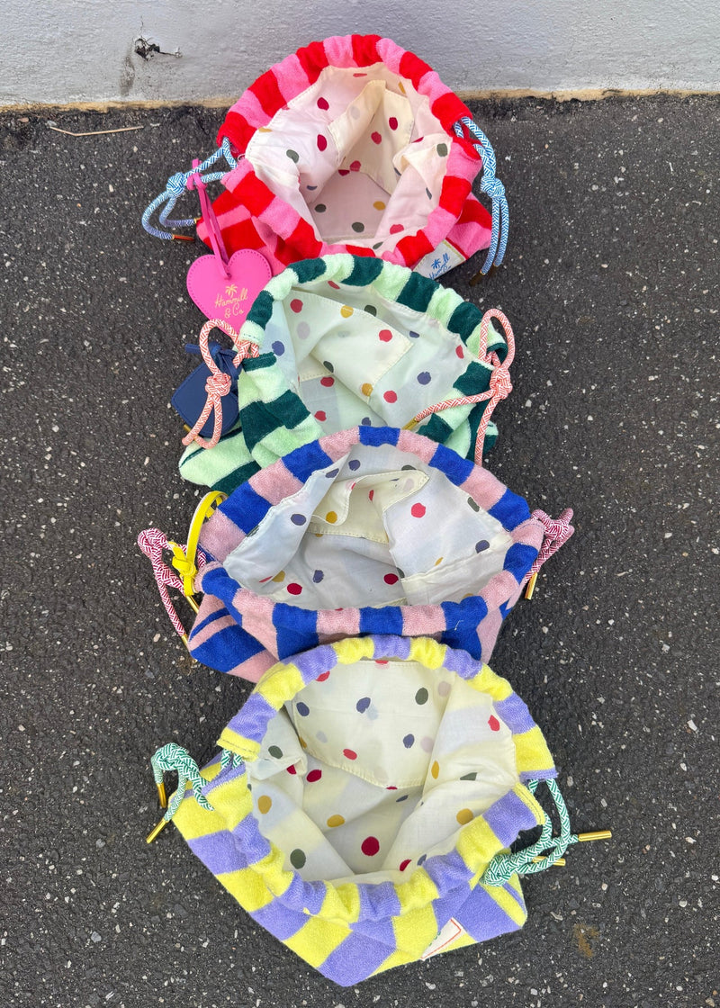 Stripe Draw Cord Bag - Mauve/Lemon