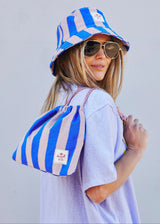 Stripe Draw Cord Bag - Royal/Musk