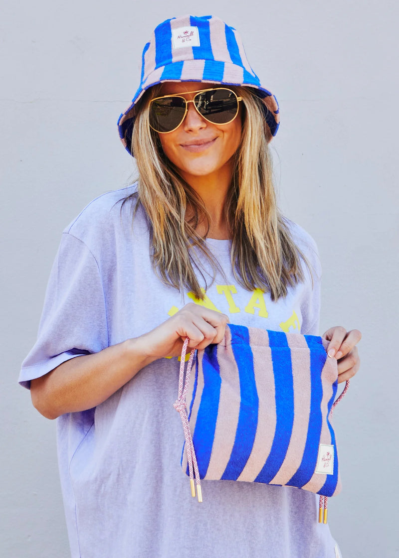 Stripe Draw Cord Bag - Royal/Musk