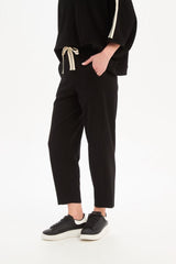 Barrel Leg Lounge Pant - Black/Cream Stripe