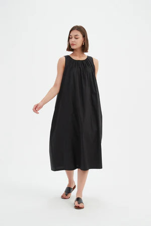 Pleat Neck Dress - Deep Ocean