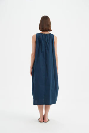 Pleat Neck Dress - Deep Ocean