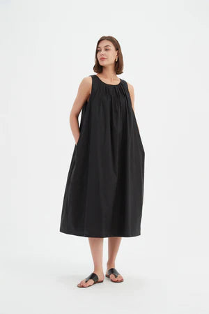 Pleat Neck Dress - Deep Ocean