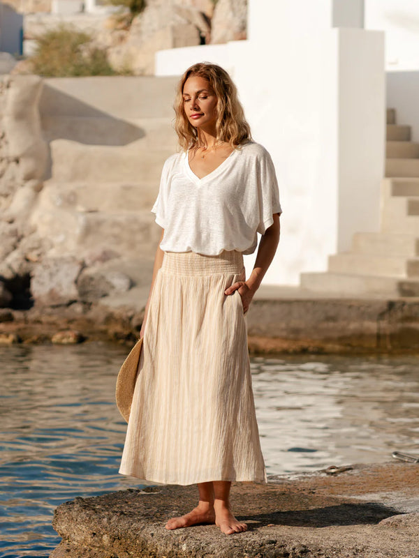 Chania Cotton Skirt - Sand Stripe
