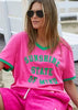 V-Neck Ringer Tee - Pink/Green