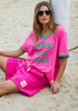 V-Neck Ringer Tee - Pink/Green