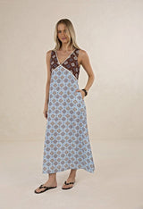 Vintage Tales Maxi Dress - Blue/Choc