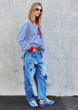 Vintage 4 Waffle Top - Royal and Red