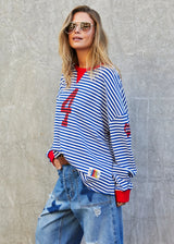 Vintage 4 Waffle Top - Royal and Red