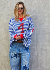 Vintage 4 Waffle Top - Royal and Red