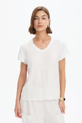 Cotton Contrast Trim Linen Top - White