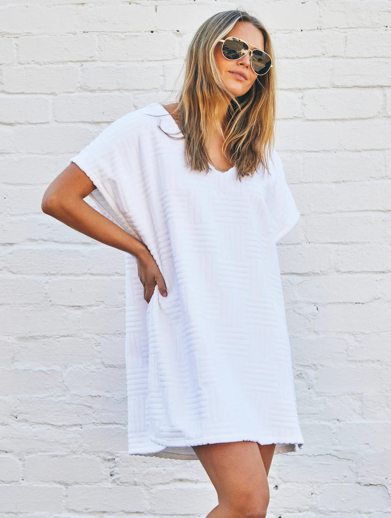 Towelling Dress - White