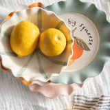 Orange / Blue Inside & Outside Stripe Frilly Bowl