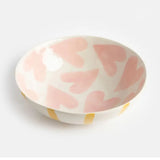 Pink Hearts / Mustard Round Shallow Bowl - Caroline Gardner