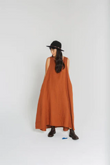 Linen A-Line Dress - OS - Rust