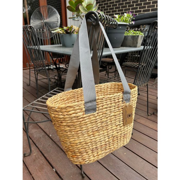 Large Oval Basket with Platinum Canvas Handle