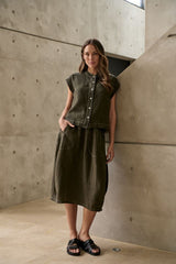 Crew Neck Linen Top - Licorice