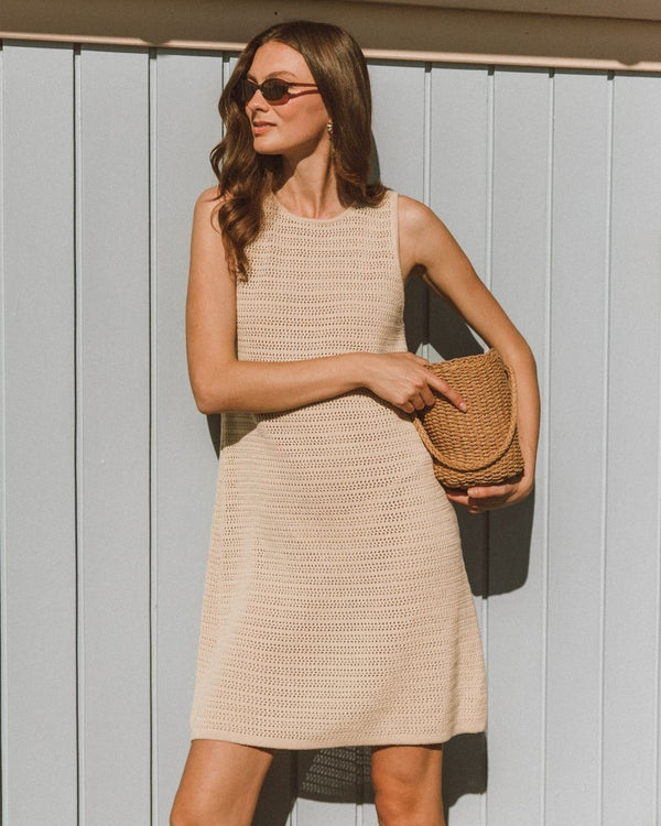 Paperheart Canggu Short Knit Dress - Beige