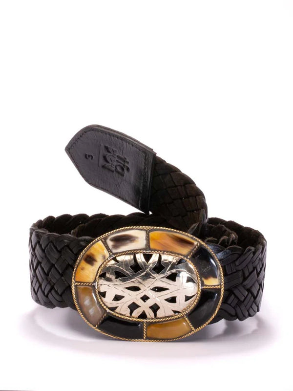 Ibiza Belt Oval Bone Filigree Buckle - Black