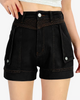 Country Denim Detailed Shorts w Flip Pocket - Black