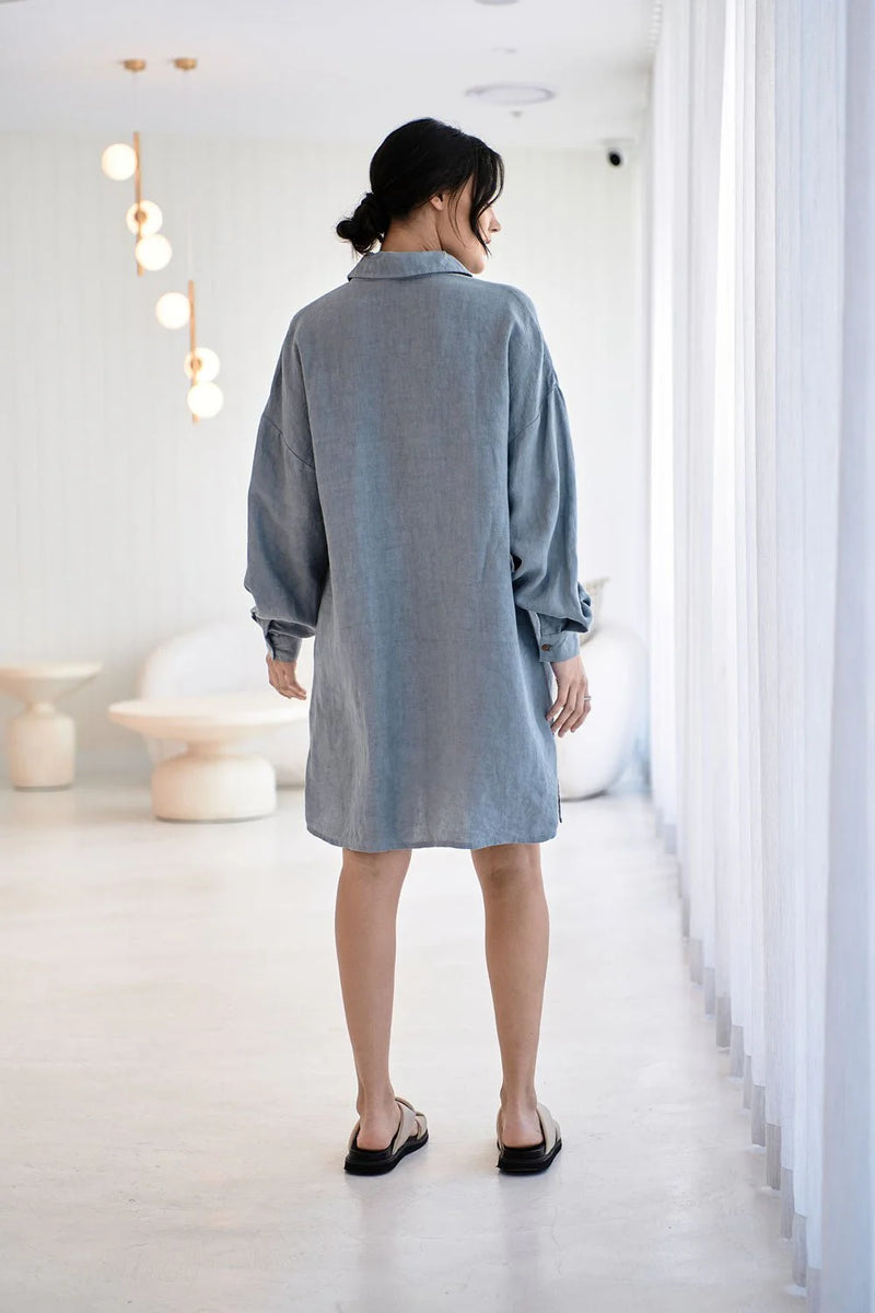 Fundamental Linen Shirt Dress - Blue