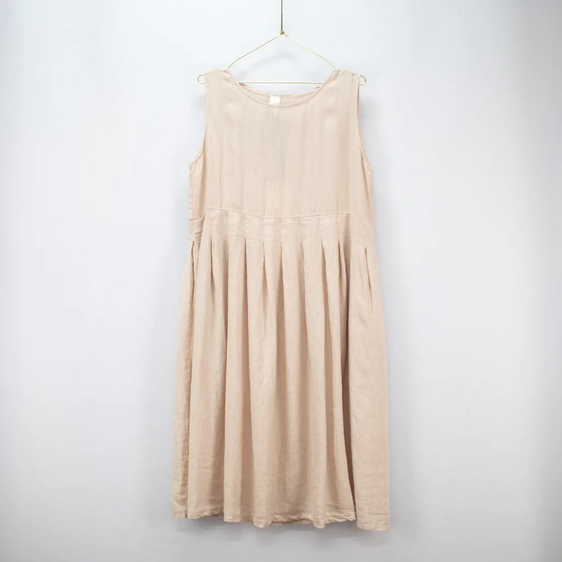 Montaigne Box Pleated Linen Dress - Rose