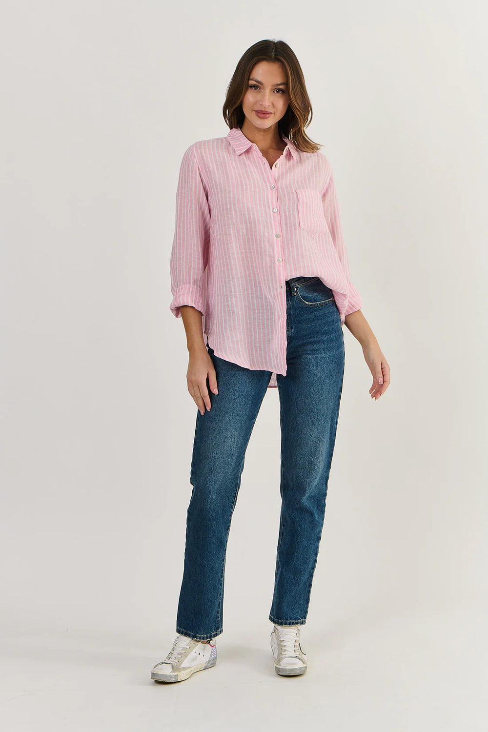 Linen Boyfriend Shirt Rayure Pastel