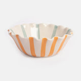 Orange / Blue Inside & Outside Stripe Frilly Bowl