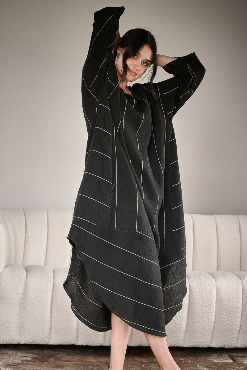 The Carter Malle Linen Dress - Black w White Fine Stripe