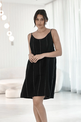 Carter Linen Slip Dress -  Black w White Stripes