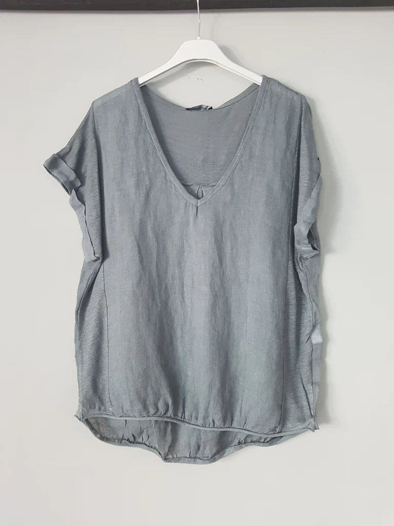Plain Italian Linen T Shirt - Charcoal - OS