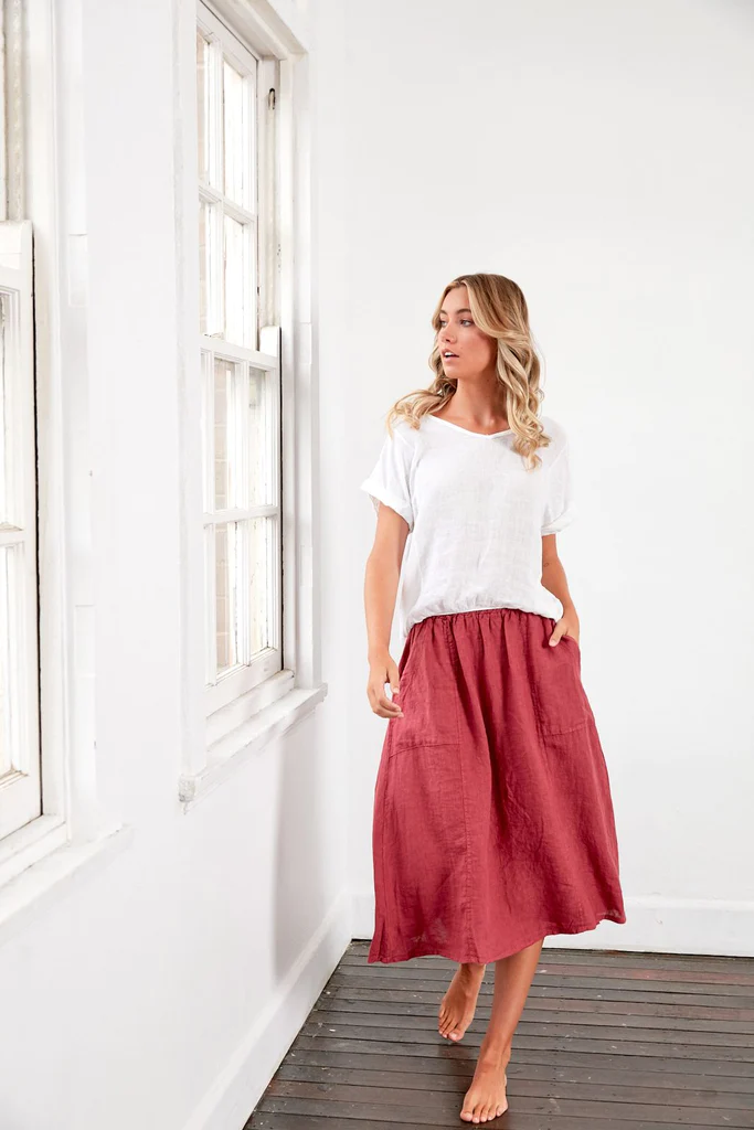 Frederic A-Line Skirt with Pockets - Cranberry