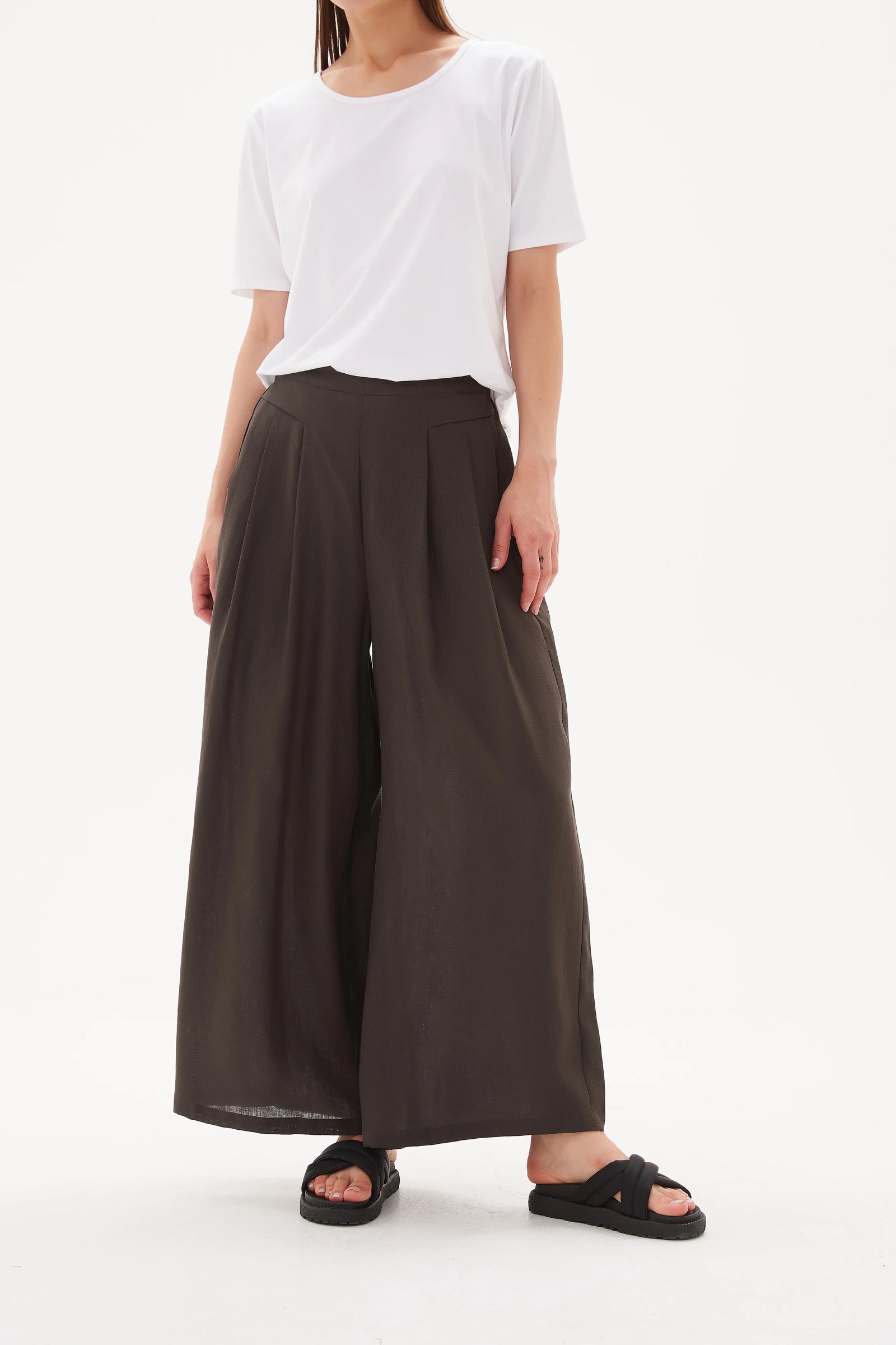 Elastic Back Palazzo Pant Deep Charcoal