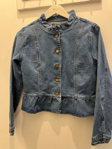 Country Denim Frilled Denim Jacket - Mid Blue