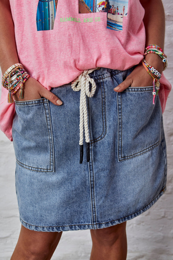 Draw Cord Denim Skirt